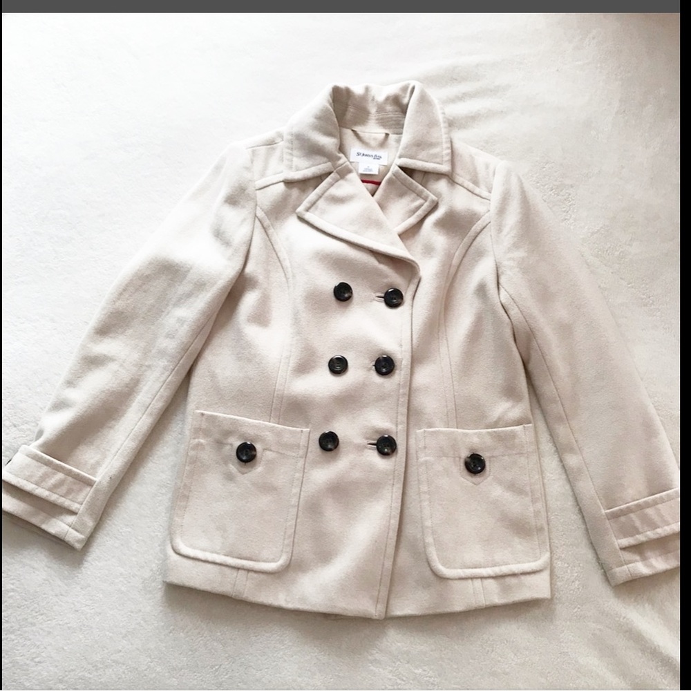 St. John’s Bay Cream Wool Blend Double Breasted Peacoat